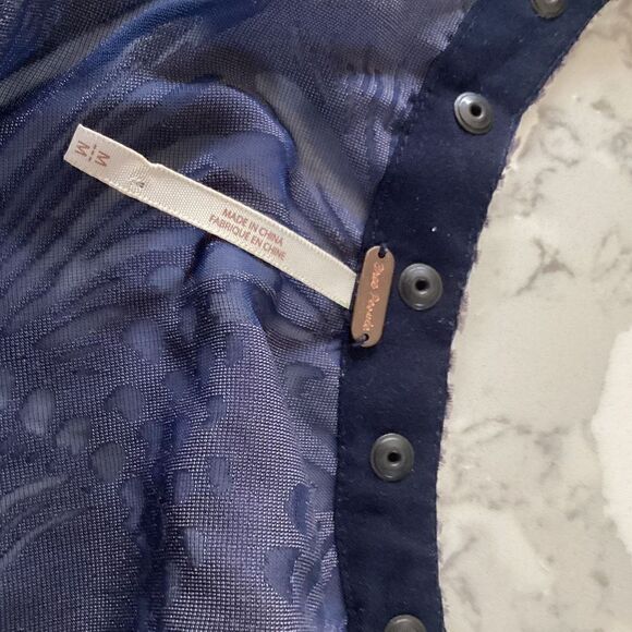 Free People Ellie Burnout Velvet Knit Dress Tunic Studded Uneck Sz m Navy - Picture 10 of 13